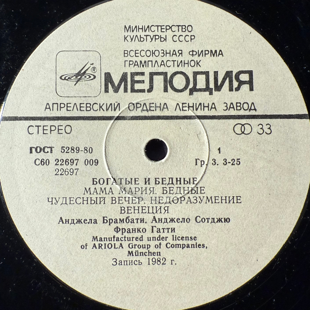 Виниловая пластинка Ricchi E Poveri ‎– Богатые И Бедные (Мелодия) LP