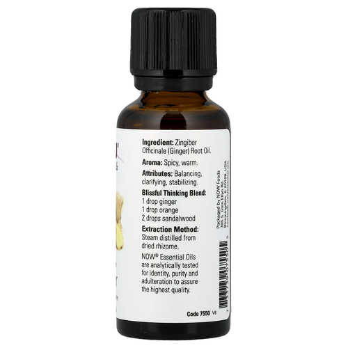 NOW Foods, чистое эфирное масло, имбирь, 30 мл (1 жидк. унция)