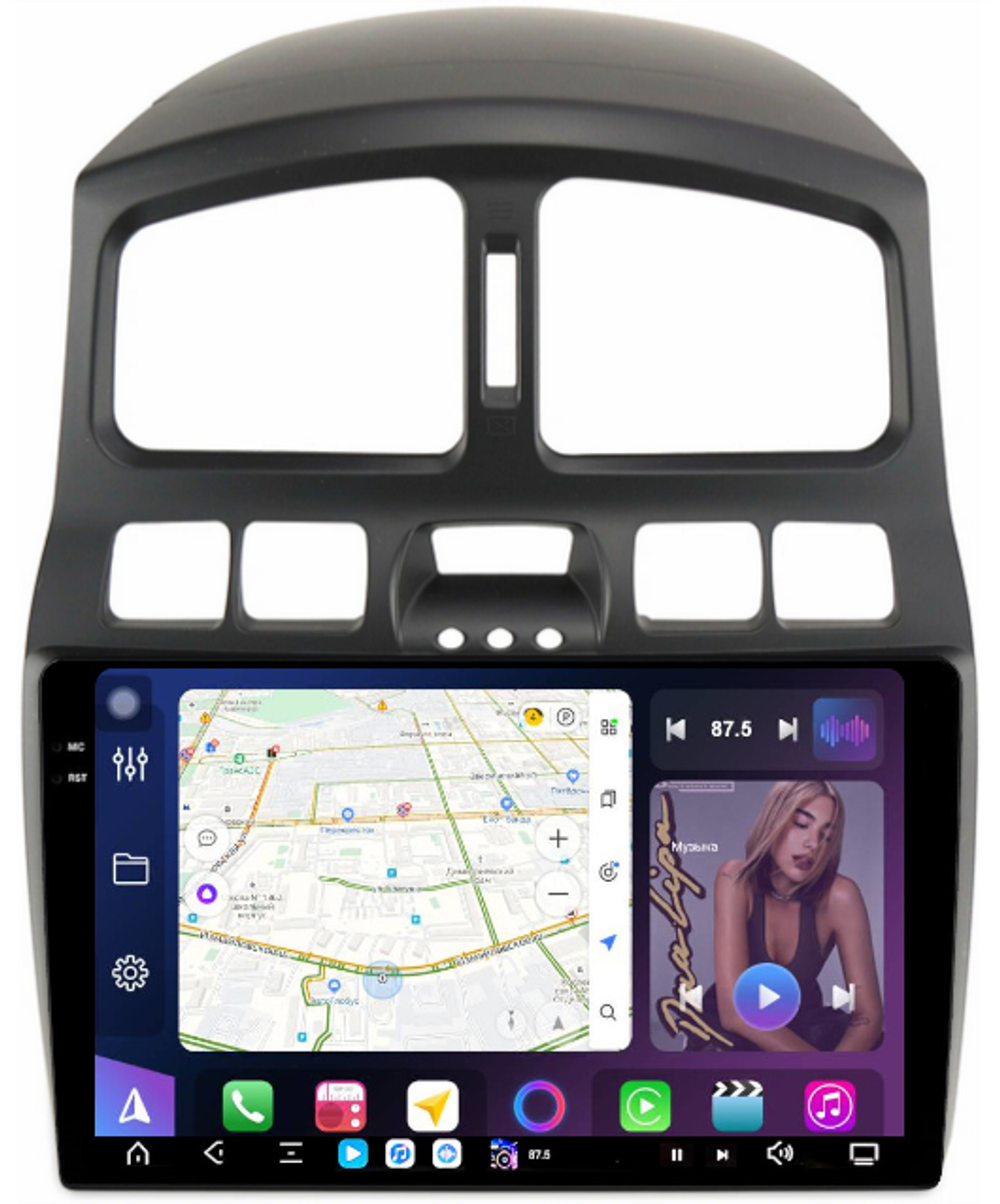 Магнитола для Hyundai Santa Fe 1 Classic 2000-2013 - FarCar GX3048M монитор 9.5" 2K QLED на Android 14, TS20, 6+128Гб, CarPlay, 4G SIM-слот