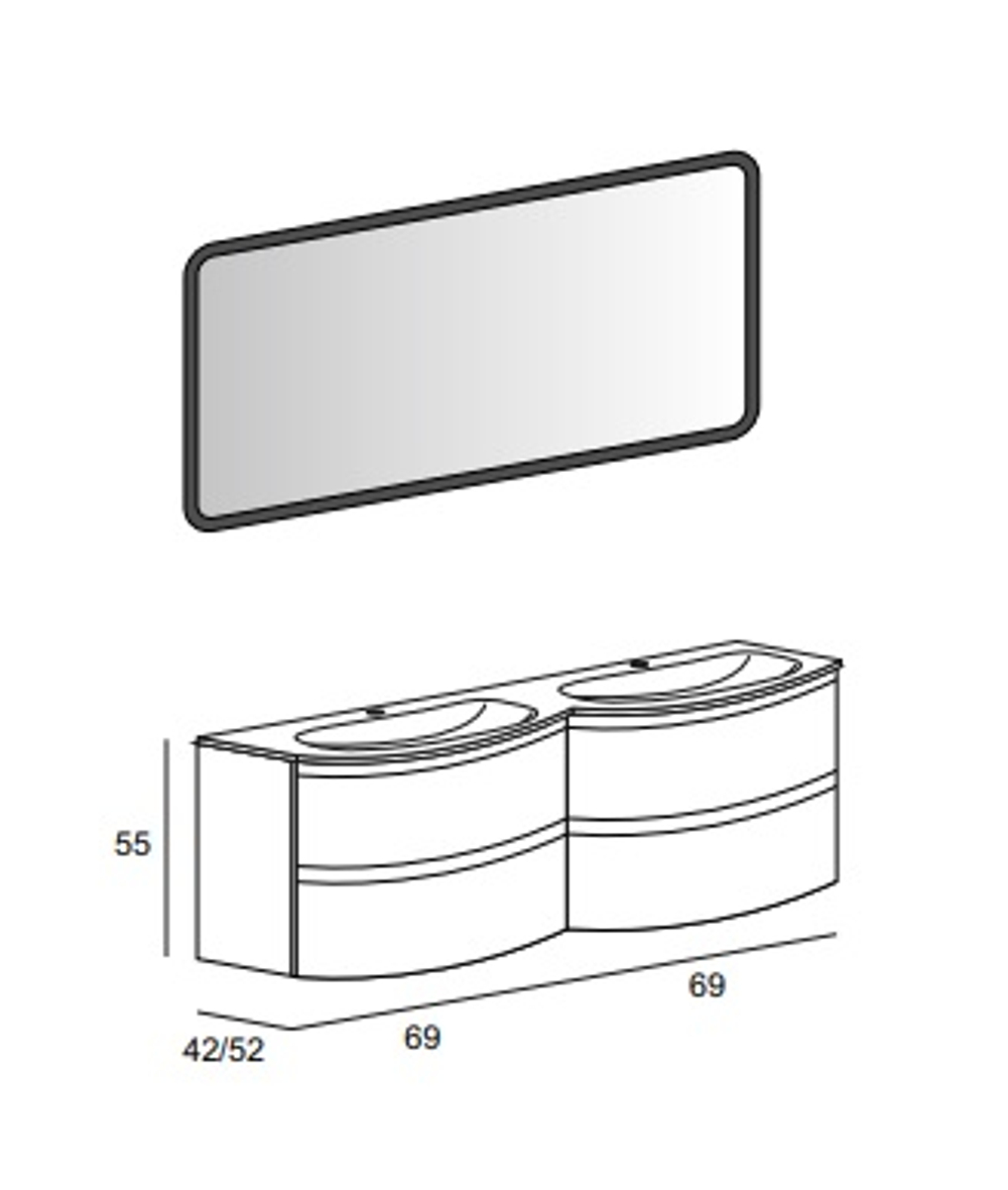 Мебель для ванной раковина с двумя чашами Cezares VAGUE 138 Bianco lucido