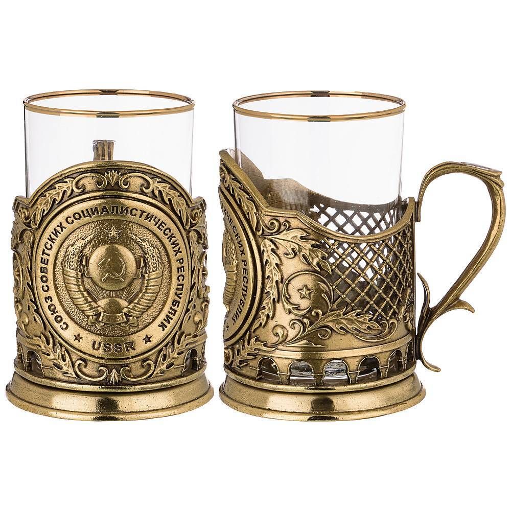 СТАКАН С ПОДСТАКАННИКОМ "СССР" 250 МЛ.ЖАРОПРОЧНОЕ СТЕКЛО С ПОЗОЛОЧЕННОЙ КАЕМКОЙ (КОР=1ШТ.)