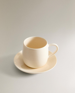 Zara Home чайная пара из каменной керамики, цвет кремовый, 9.3 см