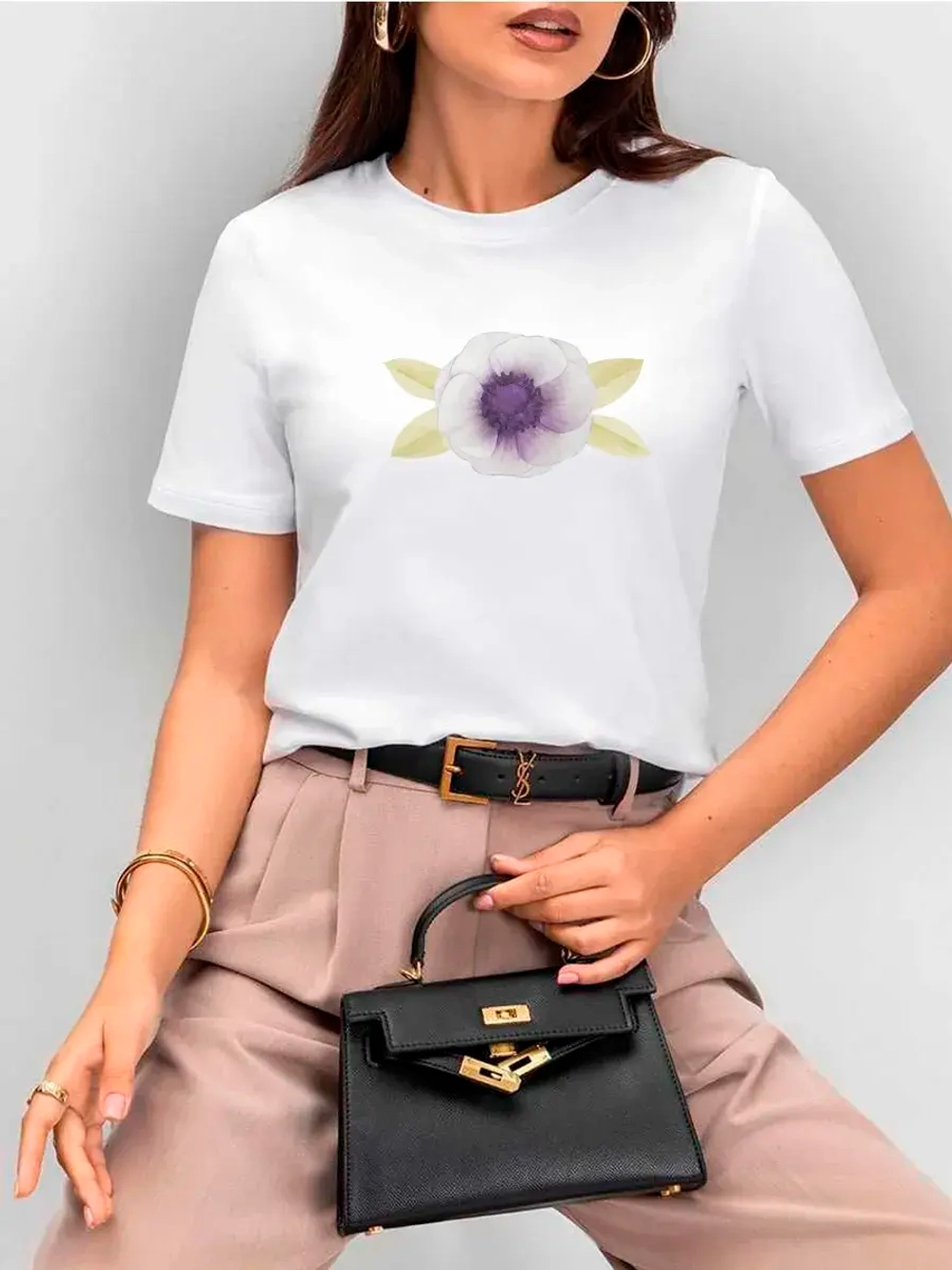 Футболка больших размеров с принтом цветок