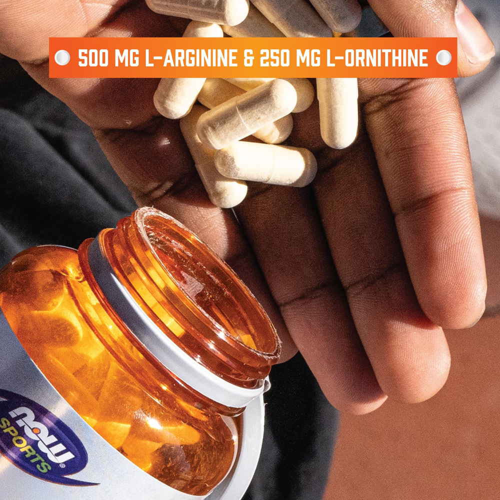 NOW Foods, Sports, аргинин и орнитин, 250 растительных капсул