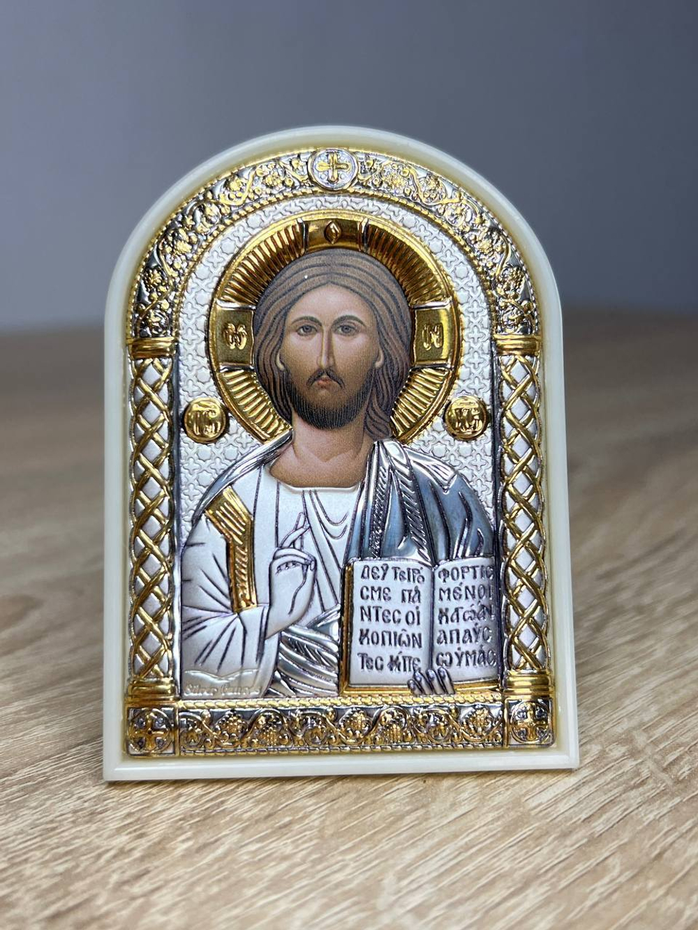 Спаситель, икона арочная, пластик белый 80х115