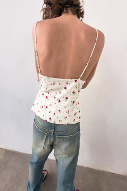 ZARA ТОП С БРЕТЕЛЯМИ И СКЛАДКАМИ, ЭКРЮ/КРАСНЫЙ