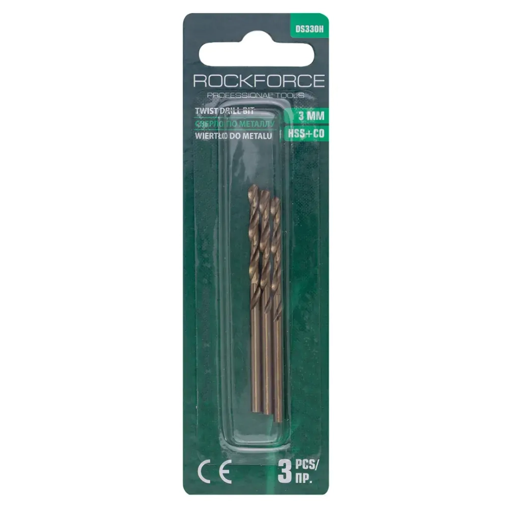 Сверло по металлу 3мм HSS+Co(3шт), в блистере RockForce##Rock FORCE RF-DS330H