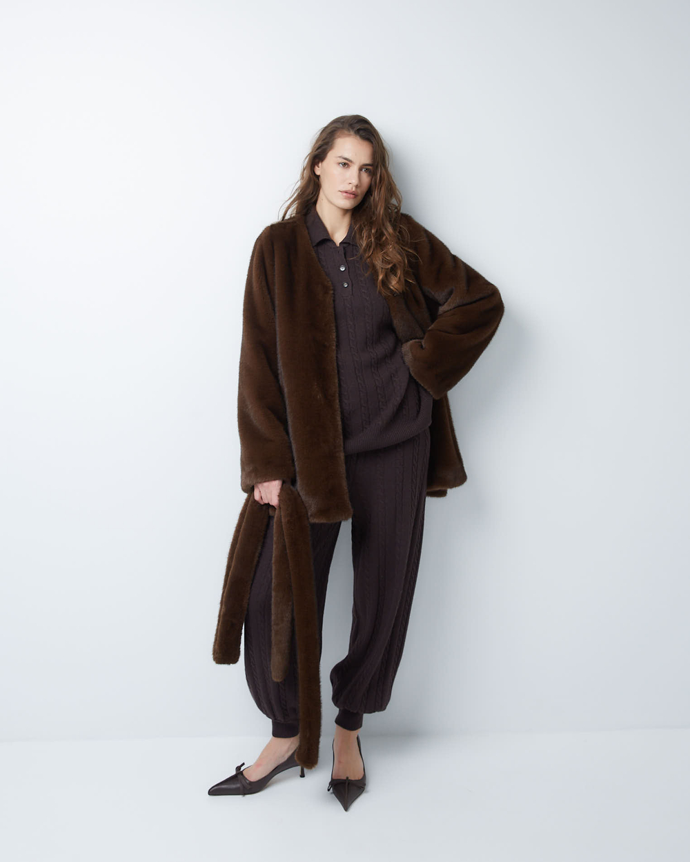 Брюки из смесового кашемира шоколадный