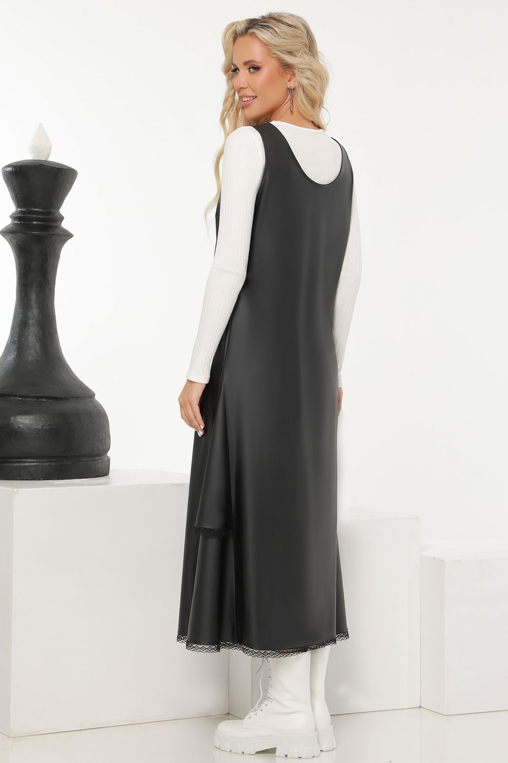 Сарафан из эко-кожи с кружевом DStrend (Акция)