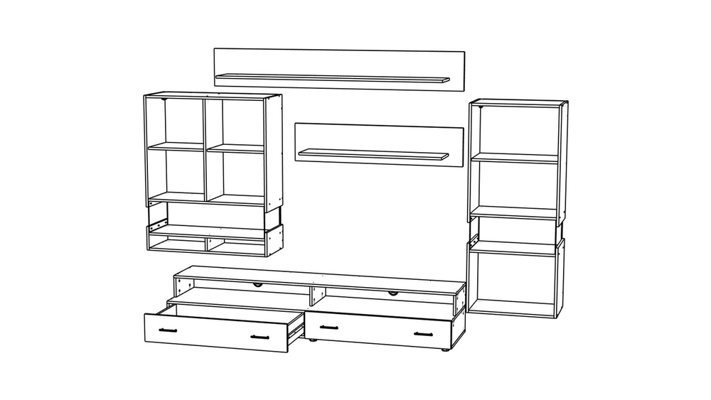 Гостиная Неворк 2 Венге 0854 BS / Дуб Сонома Светлый 3025 PR 280*50*190 см,    Фиеста