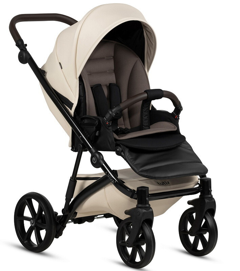 Детская коляска Tutis Viva 5 Plus Leather 2024 3 в 1 с автокреслом Elo Lux EduSky Black 1452086 Vanilla