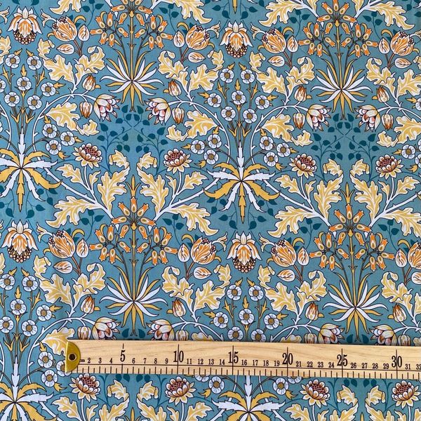 Цветочные узоры на бирюзе, Моррис, отрез 95 см, 100% хлопок Handmade Fabrics 5