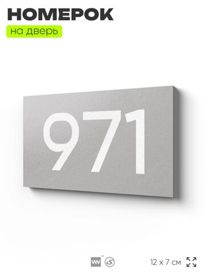 Номер на дверь 971, табличка на дверь для офиса, квартиры, кабинета, аудитории, склада, серая 120х70 мм, Айдентика Технолоджи