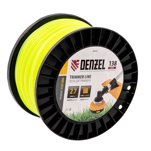 Леска для триммера квадрат, 2,7м х 138м, на DIN катушке FLEX CORD Denzel