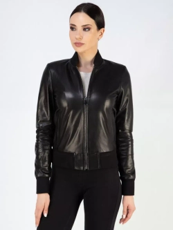 Кожаная куртка демисезонная на молнии бомбер