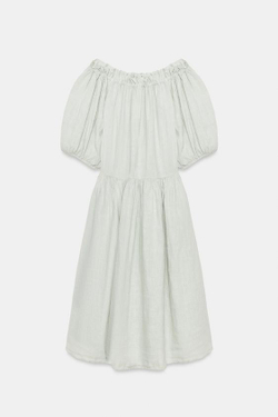 ZARA ПЛАТЬЕ МИДИ ИЗ 100% ЛЬНА — ZW COLLECTION, ЦВЕТ МОРСКОЙ ВОЛНЫ