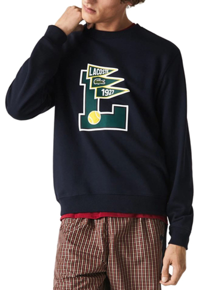 Мужская теннисная кофта Lacoste Men's Pennants L Badge Zippered Cotton Fleece Sweatshirt - navy blue