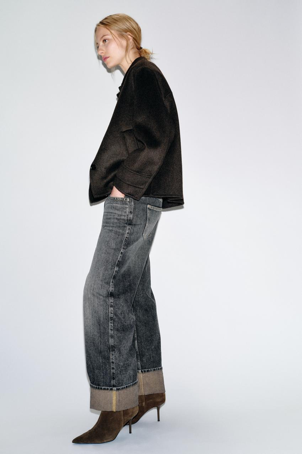 ZARA КОЖАНЫЕ БОТИЛЬОНЫ НА КАБЛУКЕ, КОРИЧНЕВЫЙ