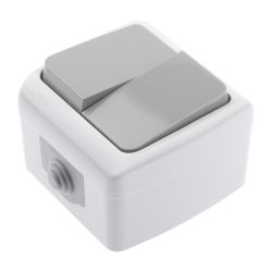 Выключатель Intro Atlantic 5-104-03 двойной, 10А-250В, IP54, открытой установки, серый | Intro