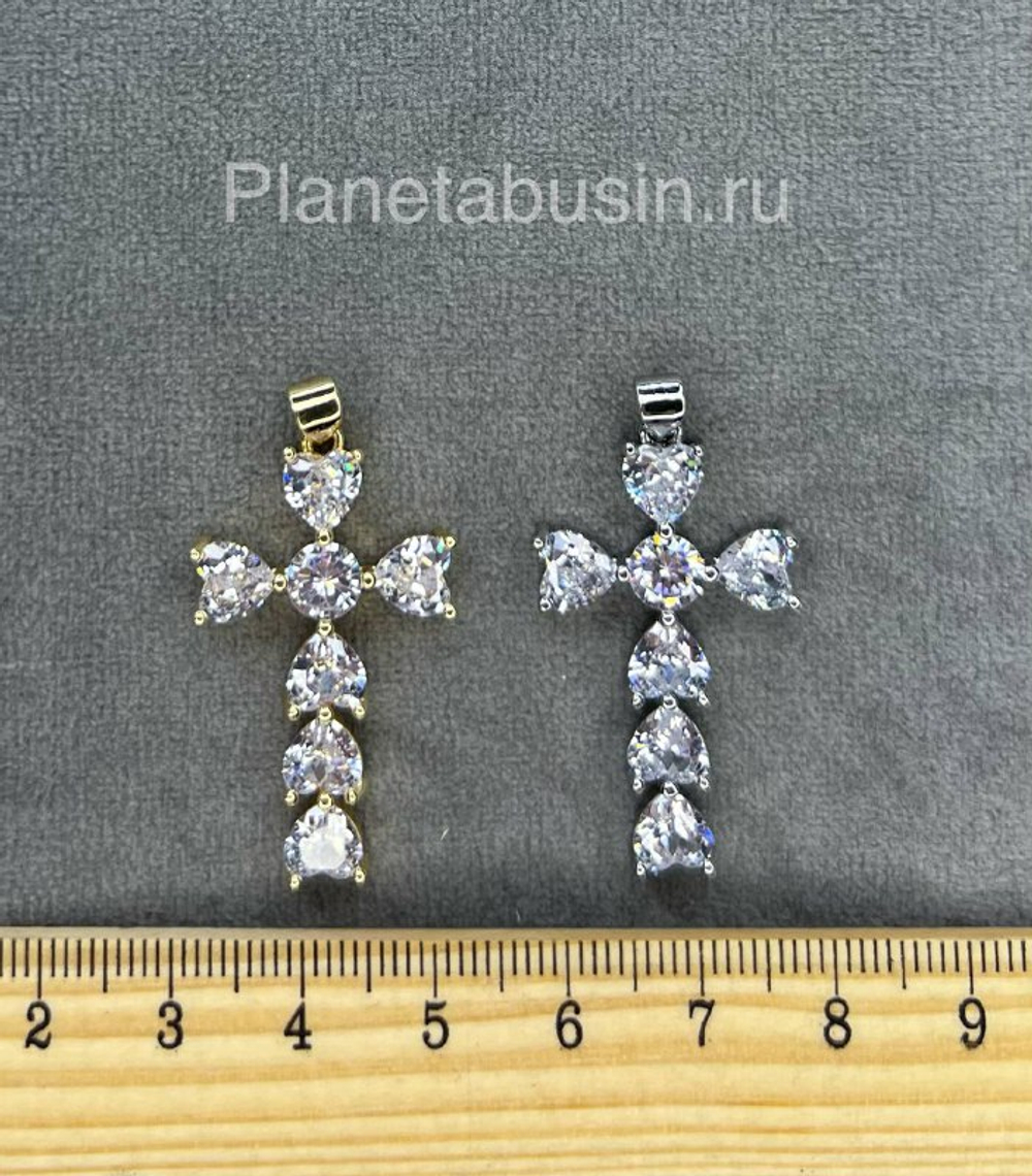 Подвеска люкс (Корея) крест со стеклом 0880