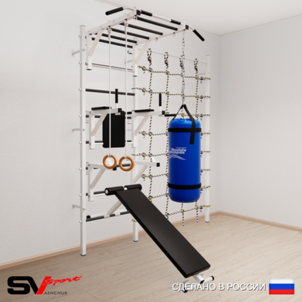 Шведская стенка Sv Sport усиленная 66120 (Турник рукоход/Брусья/Стойка/Скамья/Кольца/Цепь/Мешок 22кг/Канатный лаз)