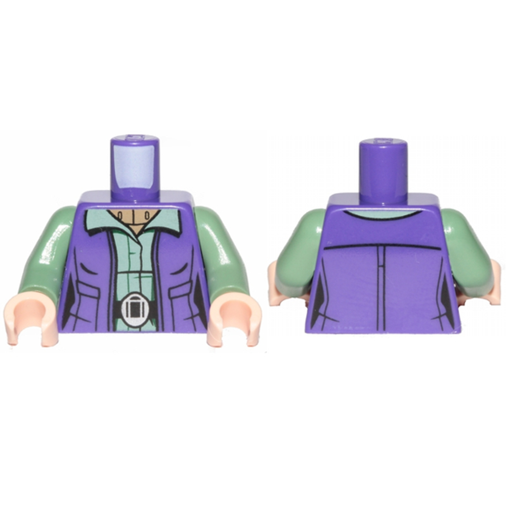 Очертания женского торса, темно-фиолетовый жилет поверх песочно-зеленой рубашки с темно-коричневым рисунком водолазки / Песочно-зеленые руки / Светло-коричневые руки 973pb3500c01