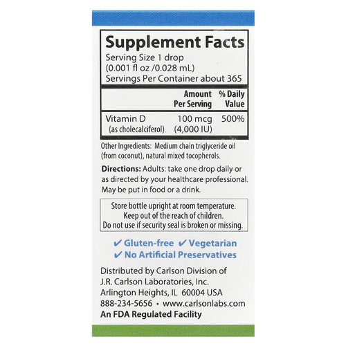 Carlson, Super Daily® D3, 100 мкг (4000 МЕ), 10,3 мл (0,35 жидк. Унции)