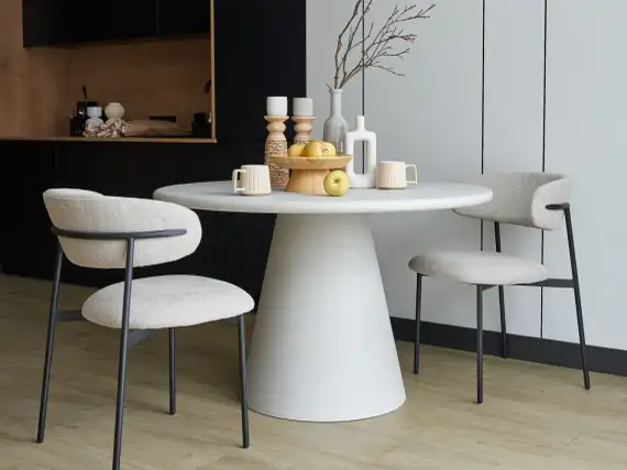 Стол обеденный Lauri, Ø120 см, белый микроцемент