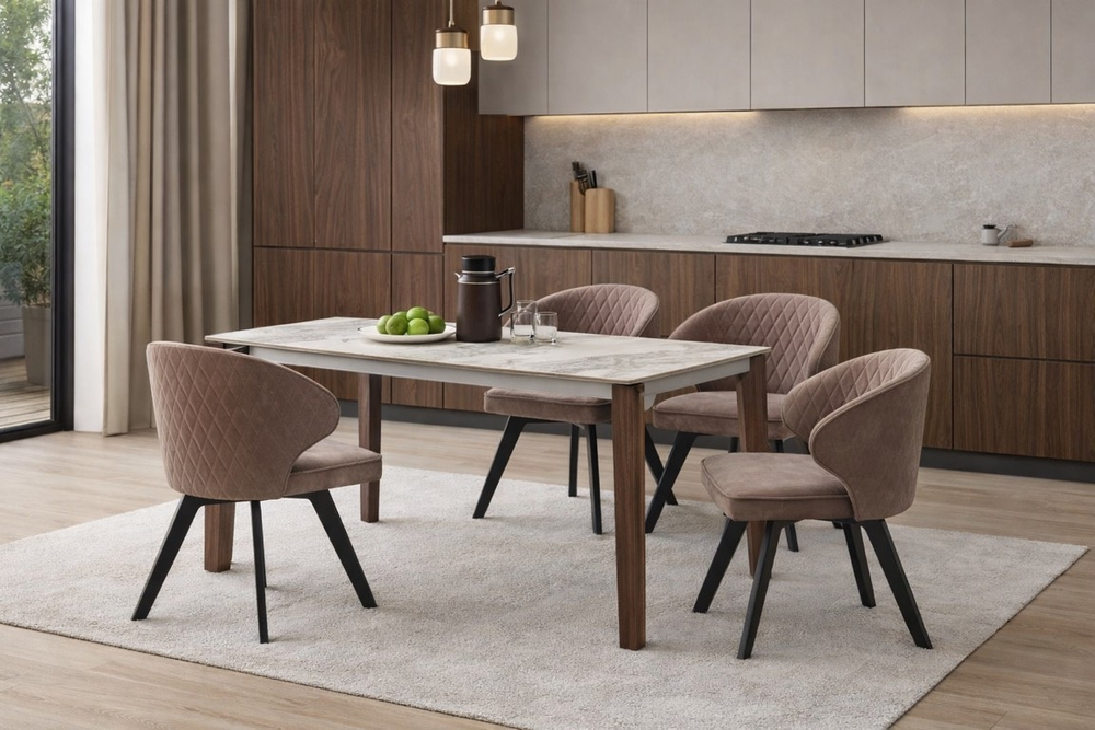 Стол ESMIR 160 MATTE ARABESCATO SOLID CERAMIC/ орех, ®DISAUR