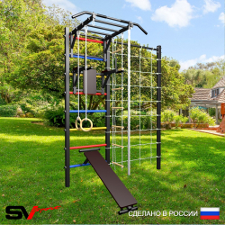 Уличная шведская стенка Sv Sport с комплектом турник прямой У450 (Турник-Рукоход/Брусья/Скамья/Канат/кольца/лестница/Сетка)