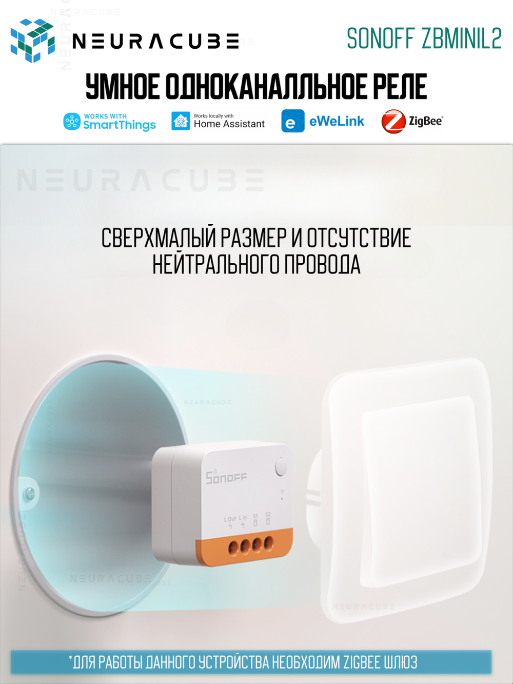 ZigBee Реле Sonoff ZBMINIL2 Extreme, 6A/1320Вт (Работает с Яндекс Алисой)