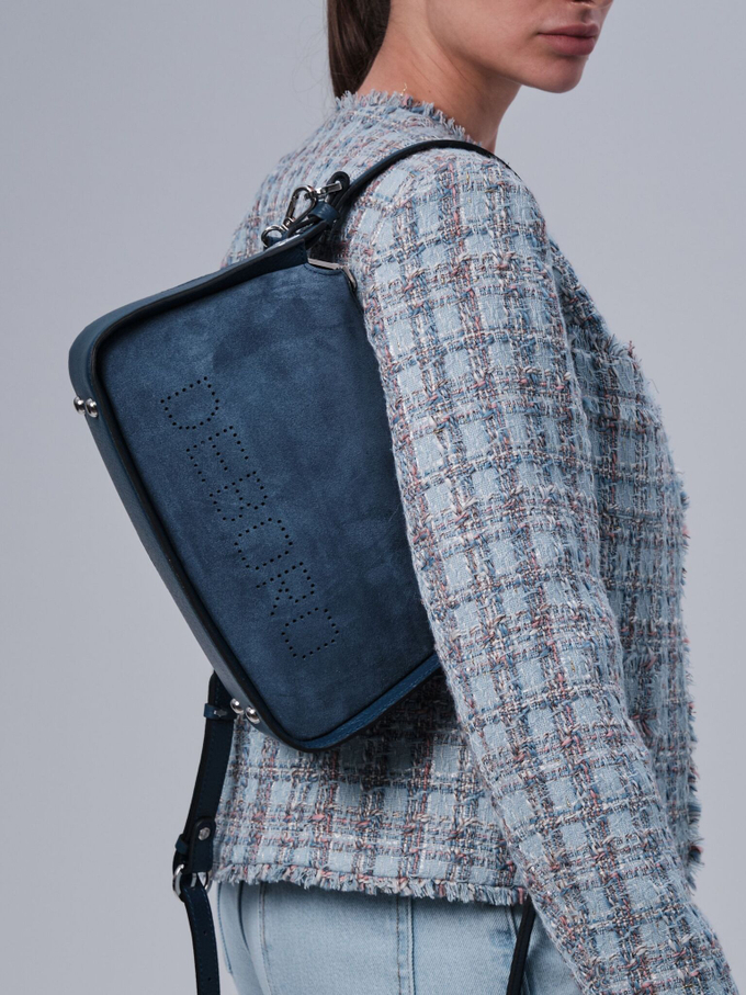 Сумка замшевая на плечо темно-синяя