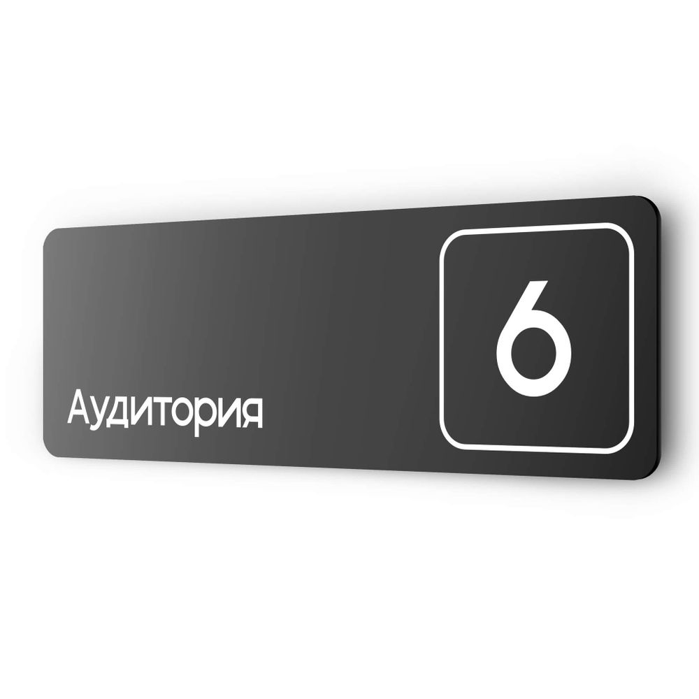 Таблички с номером аудитории &quot;Аудитория №6&quot;, для офиса, 30 х 10 см, серия COSMO 3010, черная, Айдентика Технолоджи