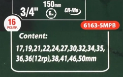 Набор головок ударных глубоких 3/4''16пр.(6гр.)(17,19,21,22,24,27,30,32,34,35,36,36-12гр,38,41,46,50мм) RockForce##Rock FORCE RF-6163-5MPB