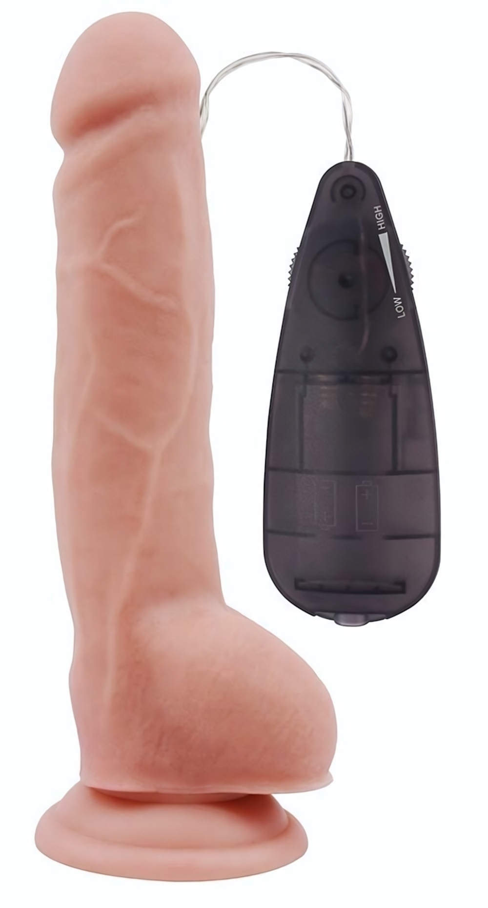 Телесный вибратор с мошонкой на присоске Extra Fun Vibrating Dildo - 23,5 см. (Цвет: телесный)