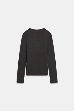 ZARA БАЗОВАЯ ХЛОПКОВАЯ ФУТБОЛКА, УГОЛЬНЫЙ