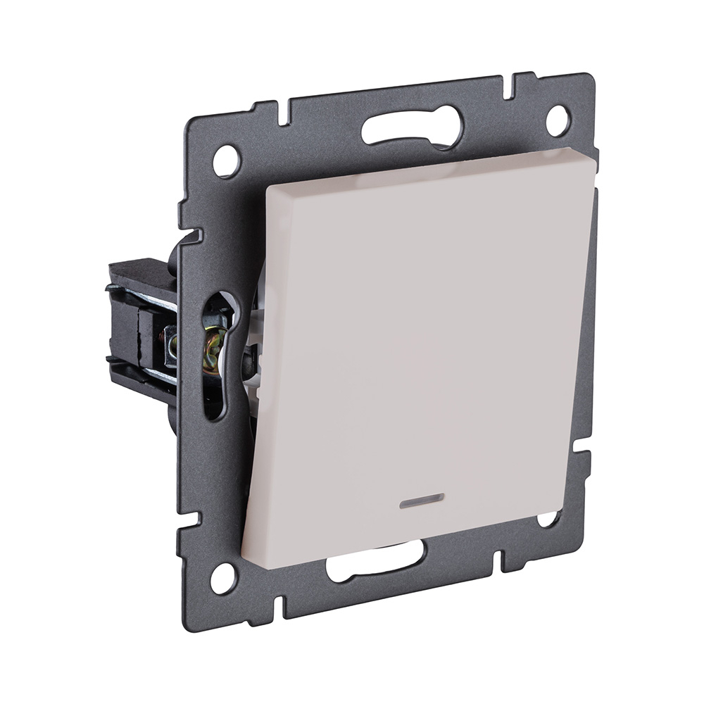 Выключатель 1-клавишный 10А/250В с LED подсветкой, кашемир матовый Kollinger REA-S-002CM для Aspekt, Eleganz, Reflex