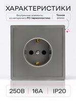 Розетка внутренняя одинарная с заземлением серая комплект