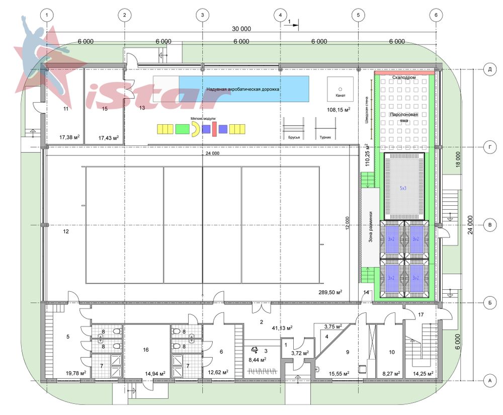 Закажите проект сооружения - арена спортивной гимнастики с батутной комнатой - от производителя "ЗВЕЗДА"