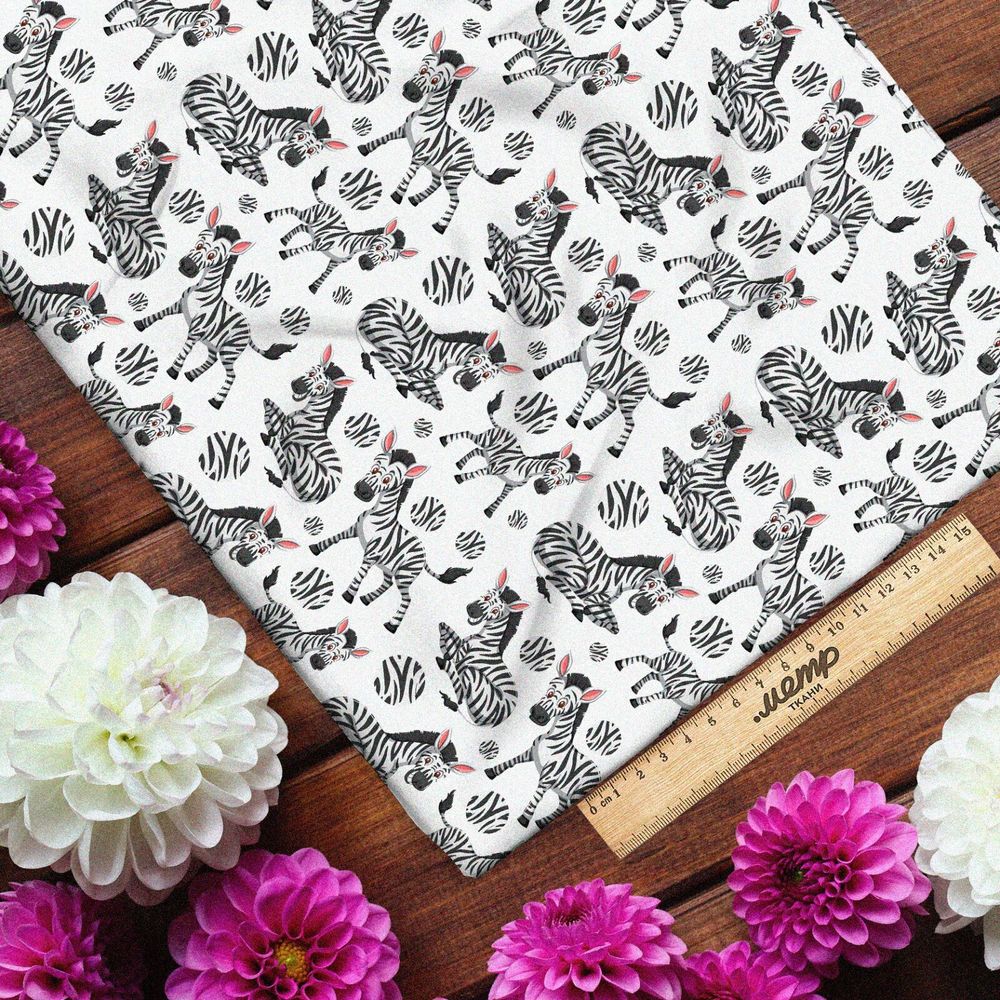 Ткань футер 2-х нитка веселые зебры