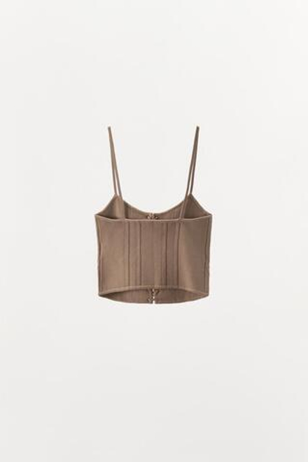 ZARA ТРИКОТАЖНЫЙ КОРСЕТ С ЗАВЯЗКАМИ, СЕРОВАТО-КОРИЧНЕВЫЙ