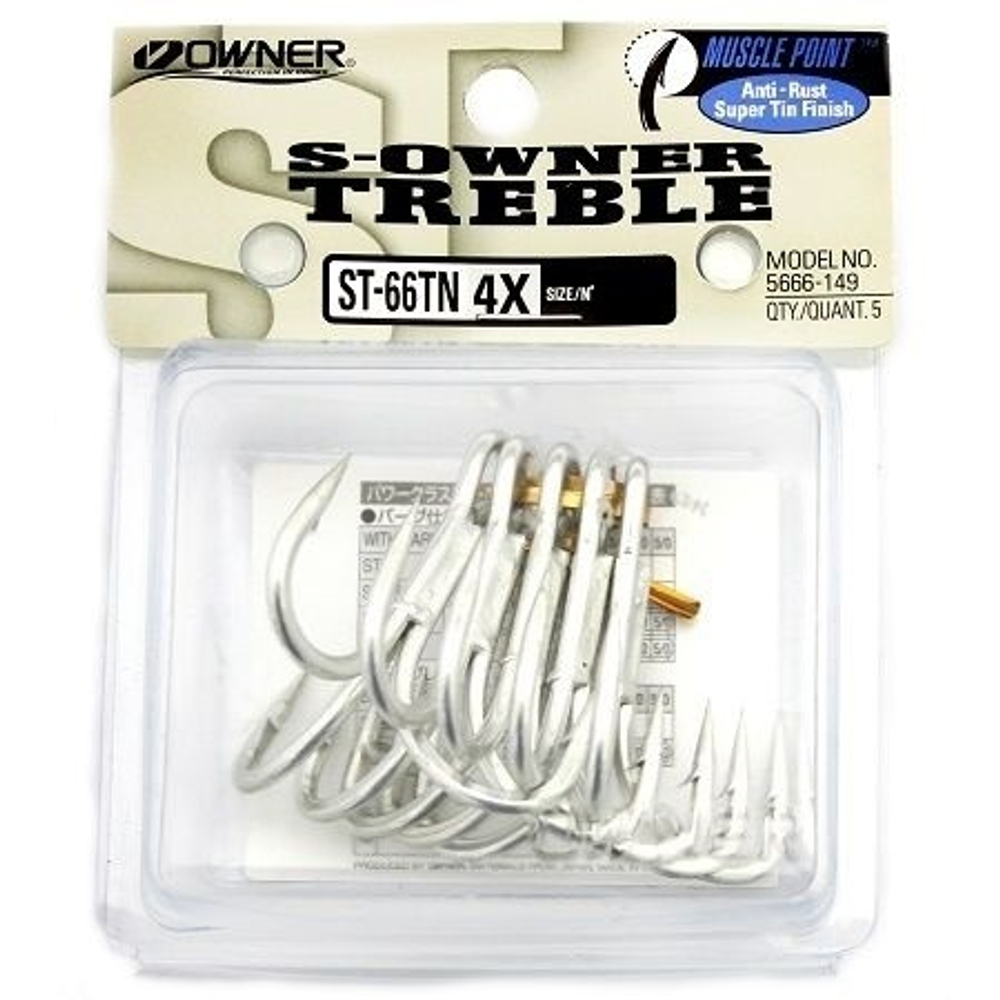 Крючок тройник рыболовный OWNER ST-66TN №4/0 ( упк. по 5шт.)