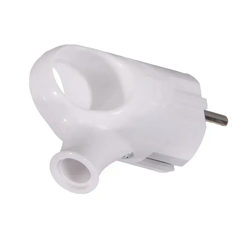 Вилка электрическая прямая угловая с ушком белая 16А 250В, Вихрь