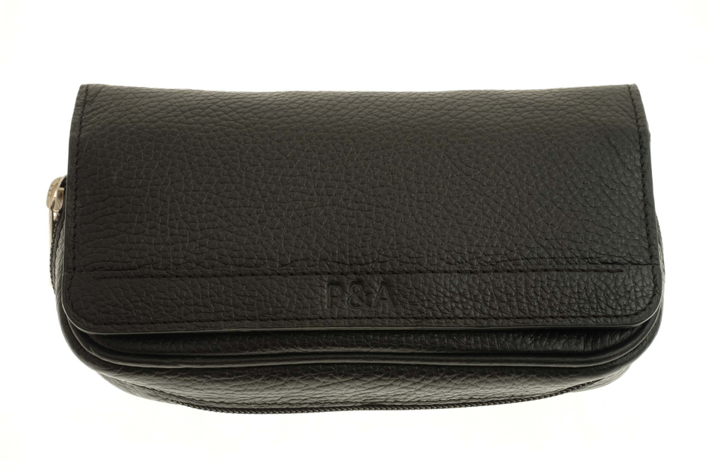 Сумка P&A для 2 трубок и табака, натуральная кожа, черная, подарочная упаковка