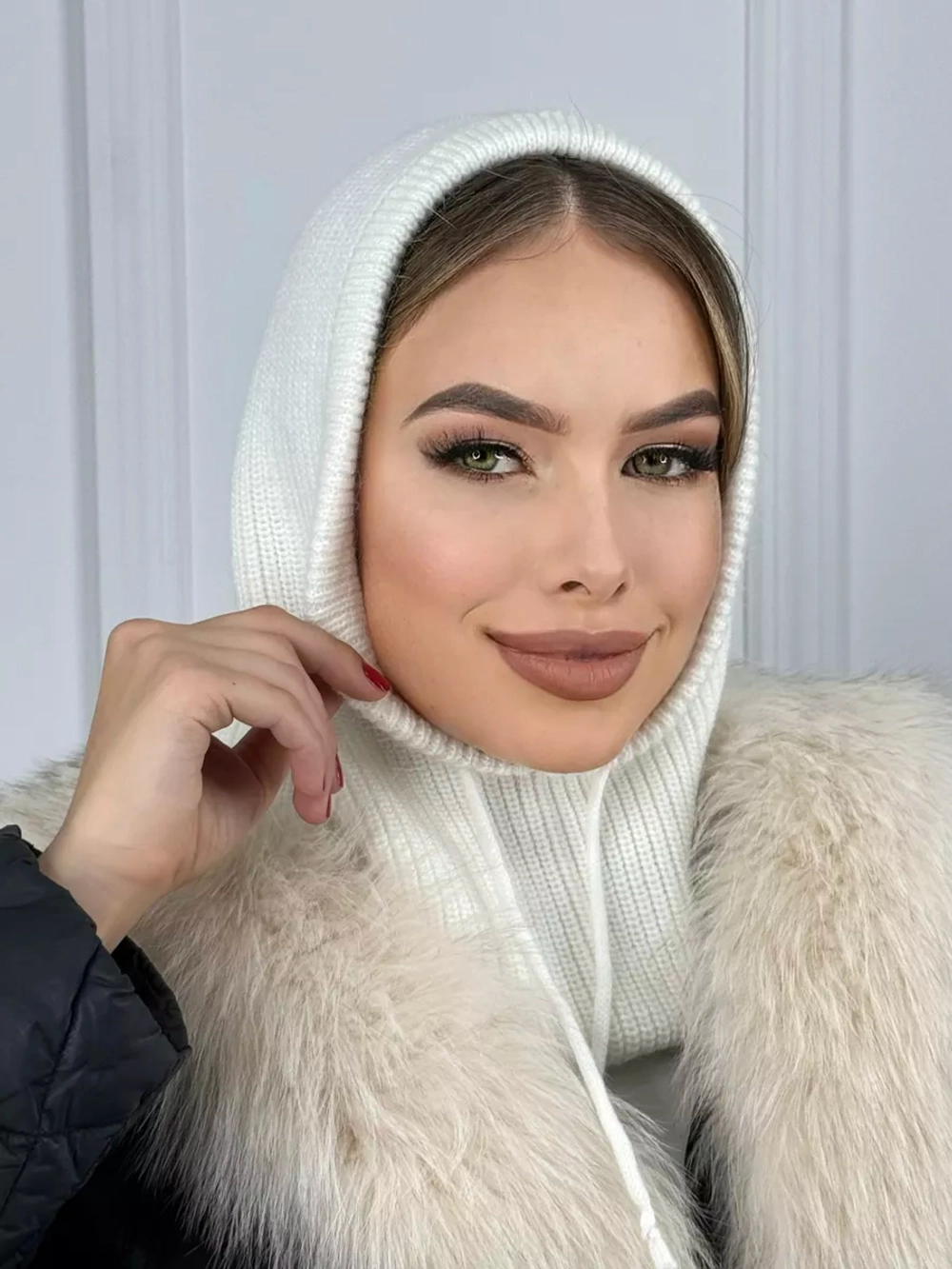 капор зимний и осенний капюшон- снуд вязаный ангора