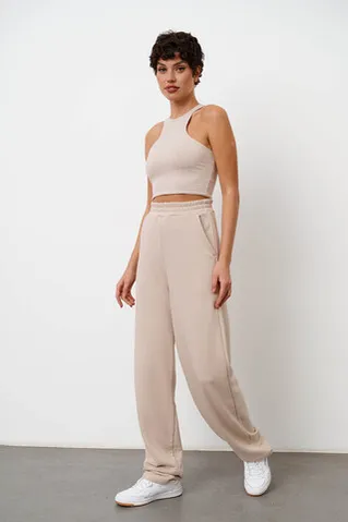 Кроп майка из хлопка серо-бежевого цвета