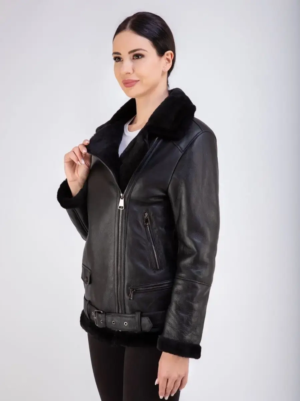 Дубленка авиатор женская натуральная удлиненная Турция