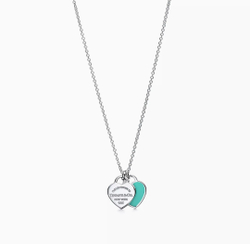 Подвеска из серебра 925 , 2 сердца, Tiffany, Тиффани, бирюзовое💠