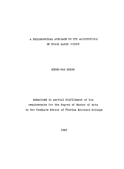 A philosophical approach to the architecture of Frank Lloyd Wright | Sheng-Pao Sheng