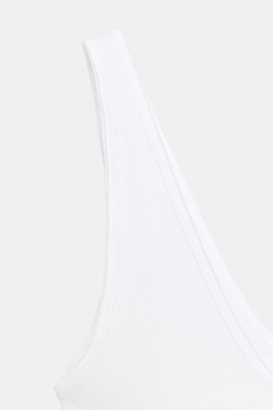 ZARA ТОП В РУБЧИК С V-ОБРАЗНЫМ ВЫРЕЗОМ, БЕЛЫЙ